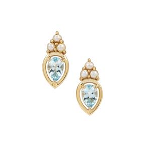 Santa Maria Aquamarine & Kaori Cultured Pearl 9K Gold Earrings 