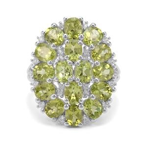 Red Dragon Peridot & White Zircon Sterling Silver Ring ATGW 6.45cts