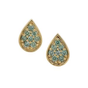 1/3ct Seafoam Green Diamonds 9K Gold Earrings 