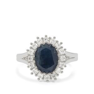 Thai Sapphire & White Zircon Sterling Silver Ring ATGW 4.45cts