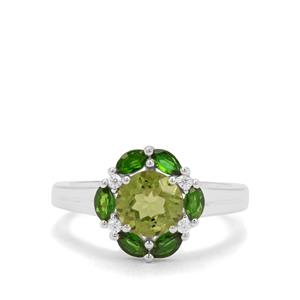 Changbai Peridot, Chrome Diopside & White Zircon Sterling Silver Ring ATGW 2.20cts