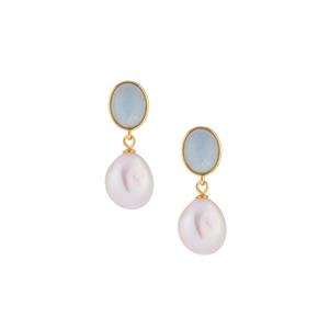 Aquamarine & Baroque Cultured Pearl Gold Tone Sterling Silver Earrings