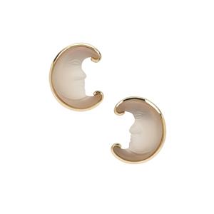Lehrer Man in the Moon White Chalcedony Earrings in 9K Gold 7.30cts