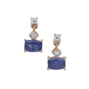 Burmese Blue Sapphire & White Zircon 9K Gold Earrings ATGW 1.65cts