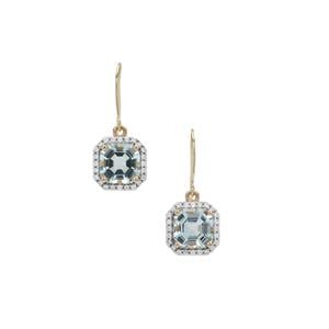 Asscher Cut Sokoto Aquamarine Earrings with White Zircon in 9K Gold 3cts