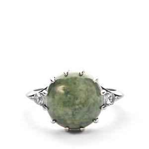 Moss-in-Snow Jade & White Topaz Sterling Silver Ring ATGW 8.79cts