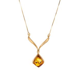 Baltic Cognac Amber Necklace in Gold Tone Sterling Silver (18x14mm)