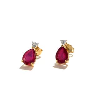 Ruby & Diamond 9K Gold Earrings