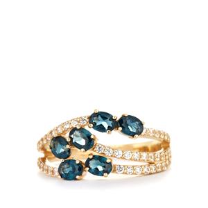 Cobalt Blue Spinel & White Zircon 9K Gold Ring ATGW 1.70cts