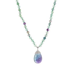 311.42cts Rainbow Fluorite Sterling Silver Necklace 