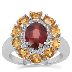 Gooseberry Grossular Garnet, Diamantina Citrine Ring with White Zircon in Sterling Silver 4.06cts