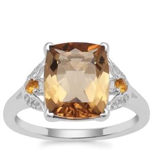 Scapolite, Diamantina Citrine Ring with White Zircon in Sterling Silver 3.62cts