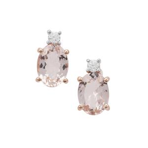 Cherry Blossom™ Morganite & White Zircon 9K Rose Gold Earrings ATGW 1.45cts