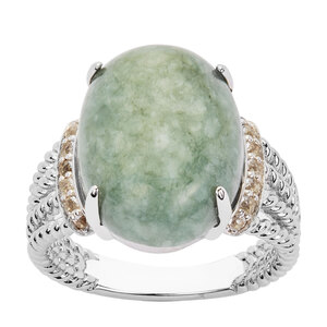 13.21ct Moss-in-Snow Jade & White Topaz Sterling Silver Ring