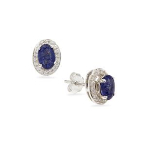Blue Sapphire & White Zircon Sterling Silver Earrings