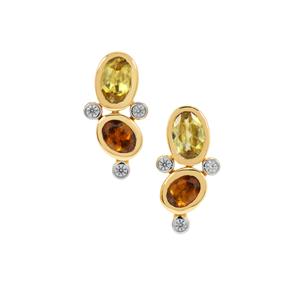 Morafeno, Ambilobe Sphene & White Zircon 9K Gold Earrings ATGW 1.85cts