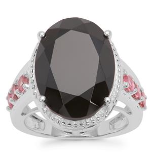 Black Spinel Ring with Kaffe Tourmaline in Sterling Silver 13.72cts