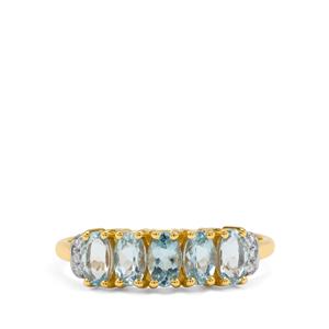 Santa Maria Aquamarine & White Zircon 9K Gold Ring ATGW 1.05cts