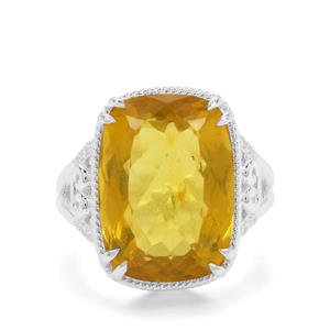Size R to S Caribbean Amber & White Zircon Sterling Silver Ring ATGW 6.10cts