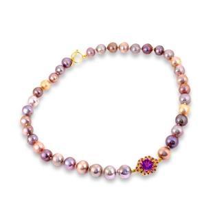 Mixed Natural Colour Freshwater Pearl Necklace (Approx 10-12mm) With Amethyst & Peridot - 18inch