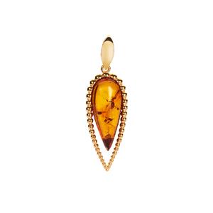 Baltic Cognac Amber (10x20mm) Gold Tone Sterling Silver Pendant