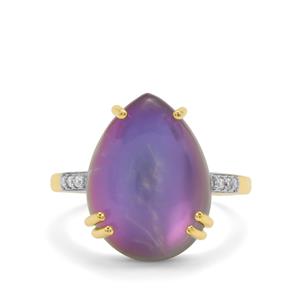 Purple Moonstone & White Zircon 9K Gold Ring ATGW 9.20cts