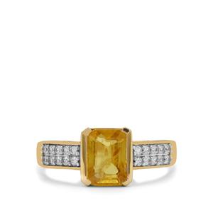 Yellow Sapphire & White Zircon 9K Gold Ring ATGW 1.70cts