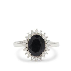 Black Sapphire & White Zircon Sterling Silver Ring ATGW 3.75cts