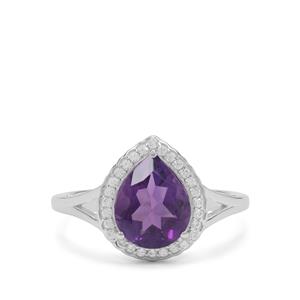 Zambian Amethyst Ring with White Zircon in Sterling Silver 2.30cts