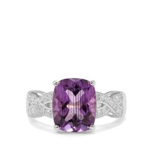Ametista Amethyst & White Zircon Sterling Silver Ring ATGW 3.80cts