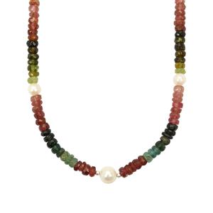 Freshwater Pearl & Multi-Colour Tourmaline Sterling Silver Necklace (5 to 6 MM)