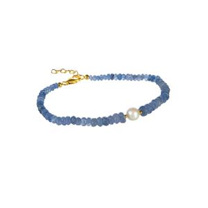 Tanzanite & Freshwater Cultured Pearl Gold Tone Sterling Silver Graduated Bracelet (7.50 mm)