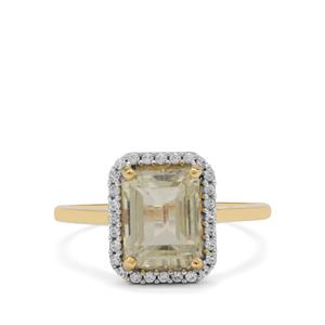 Minas Gerais Canary Kunzite Ring with White Zircon in 9K Gold 3.25cts