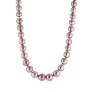 Naturally Lavender Edison Cultured Pearl Rhodium Plated Sterling Silver Necklace (11 to 14mm)