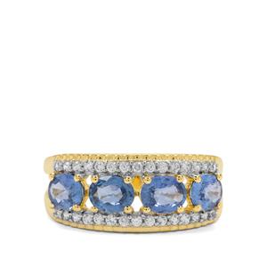 Ceylon Blue Sapphire & White Zircon 9K Gold Ring ATGW 1.80cts