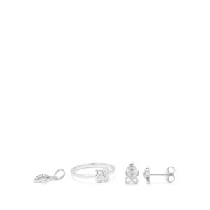 Diamond Sterling Silver Set of Earrings, Pendant & Ring 