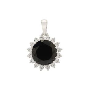 Black Spinel & White Topaz Sterling Silver Halo Pendant ATGW 5cts