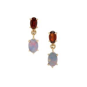 Crystal Opal on Ironstone & Capricorn Zircon 9K Gold Earrings 