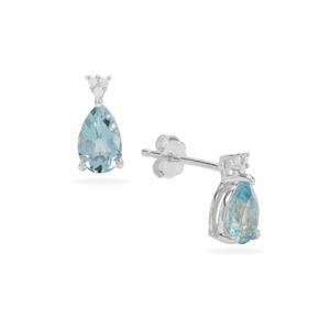 Aquamarine & Diamonds Sterling Silver Earrings ATGW 1.20cts