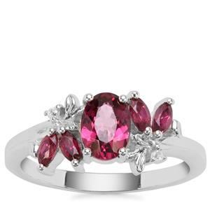 Mahenge, Comeria Garnet Ring with White Zircon in Sterling Silver 1.42cts