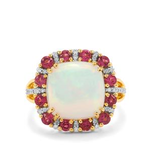 Ethiopian Opal, Pink Tourmaline & Diamond 18K Gold Ring MTGW 6.45cts