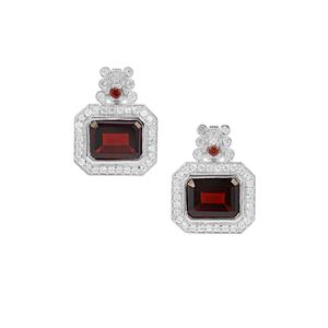 Nampula Garnet Earrings with White Zircon in Sterling Silver 6.44cts