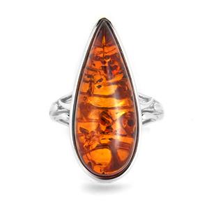 Baltic Cognac Amber (10x25mm)  Sterling Silver Ring