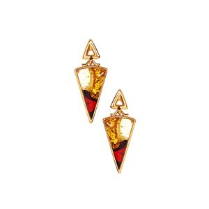 Baltic Cognac, Cherry and Champagne Amber Gold Tone Sterling Silver Earrings 