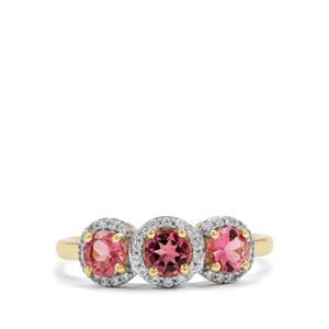 Congo Pink Tourmaline & White Zircon 9K Gold Ring ATGW 1cts