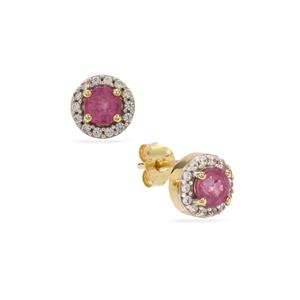Ilakaka Hot Pink Sapphire & White Zircon 9K Gold Earrings ATGW 1ct