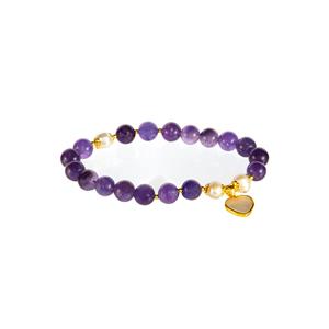 Amethyst, Freshwater Cultured Pearl & Shell Gold Tone Sterling Silver Stretchable Bracelet 