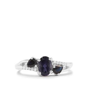 Bengal Iolite, Thai Sapphire & White Zircon Sterling Silver Ring ATGW 1.20cts