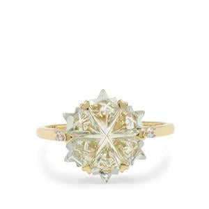Wobito Snowflake Cut Prasiolite & White Zircon 9K Gold Ring ATGW 4.30cts