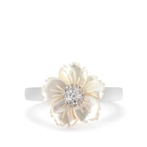 Mother of Pearl & White Zircon Sterling Silver Flower Ring 